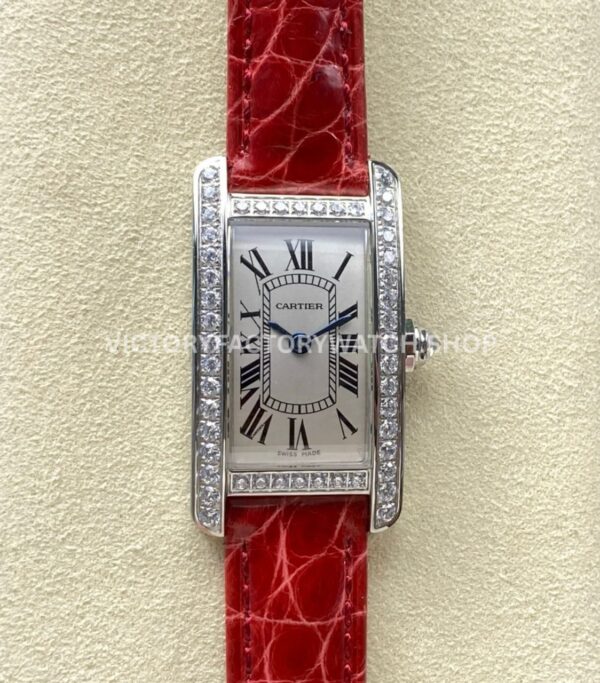 8848 Factory Cartier Tank Américaine 19mm Roman Numerals Silver Dial (10) 8848 Factory Cartier Tank Américaine 19mm red leather diamond bezel silver dial