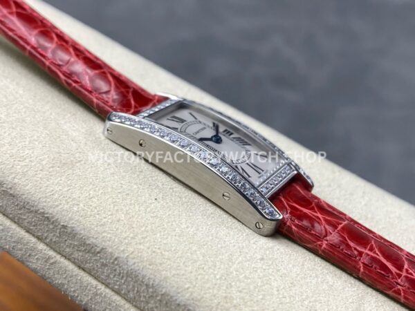 8848 Factory Cartier Tank Américaine 19mm Roman Numerals Silver Dial (4) 8848 Factory Cartier Tank Américaine 19mm Red Leather Strap Diamond Bezel Roman Numerals Silver Dial