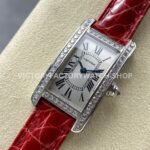 8848 Factory Cartier Tank Américaine 19mm Roman Numerals Silver Dial (5) 8848 Factory Cartier Tank Américaine 19mm Red Leather Strap Diamond Bezel Roman Numerals Silver Dial