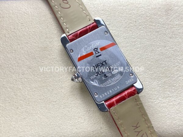 8848 Factory Cartier Tank Américaine 19mm Roman Numerals Silver Dial (6) 8848 Factory Cartier Tank Américaine 19mm Red Leather Strap Diamond Bezel Roman Numerals Silver Dial