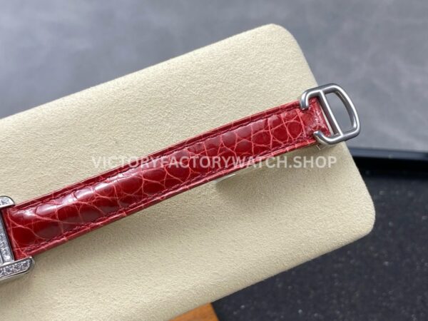 8848 Factory Cartier Tank Américaine 19mm Roman Numerals Silver Dial (7) 8848 Factory Cartier Tank Américaine 19mm Red Leather Strap Diamond Bezel Roman Numerals Silver Dial
