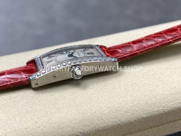 8848 Factory Cartier Tank Américaine 19mm Roman Numerals Silver Dial (8) 8848 Factory Cartier Tank Américaine 19mm Red Leather Strap Diamond Bezel Roman Numerals Silver Dial
