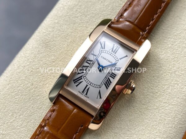 8848 Factory Cartier Tank Américaine W2607456 19mm Rose Gold Roman Numerals Silver Dial