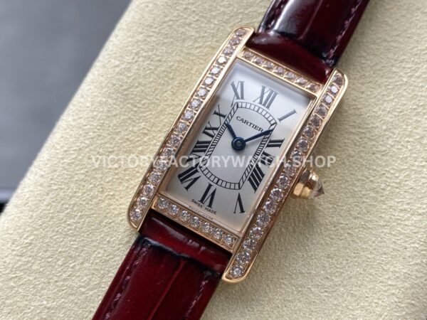 8848 Factory Cartier Tank Américaine WJTA0002 19mm Rose Gold Diamond Bezel Roman Numerals Silver Dial (1) 8848 Factory Cartier Tank Américaine WJTA0002 19mm Rose Gold Diamond Bezel Roman Numerals Silver Dial