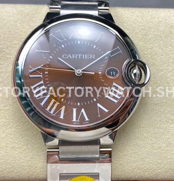 AF Factory Cartier Ballon Bleu 42mm Full Steel Roman Numerals Brown Dial (8) AF Factory Cartier Ballon Bleu 42mm full steel brown dial watch