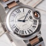 AF Factory Cartier Ballon Bleu W2BB0002 33mm Half Rose Gold Roman Numerals Silver Dial