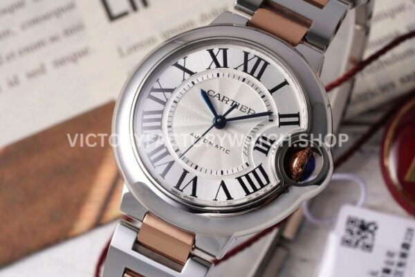 AF Factory Cartier Ballon Bleu W2BB0002 33mm Half Rose Gold Roman Numerals Silver Dial