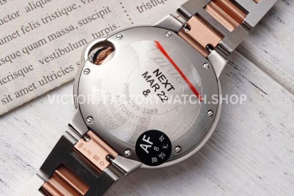 AF Factory Cartier Ballon Bleu W2BB0002 33mm Half Rose Gold Roman Numerals Silver Dial