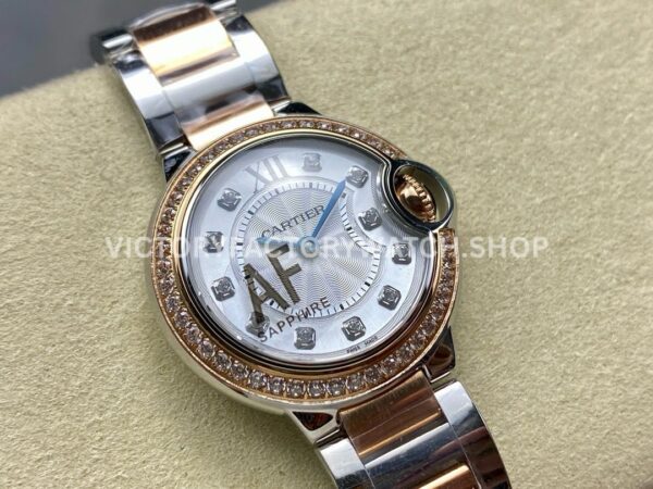 AF Factory Cartier Ballon Bleu W3BB0025 28mm Half Rose Gold Diamond Bezel Roman Numerals Diamond Silver Dial
