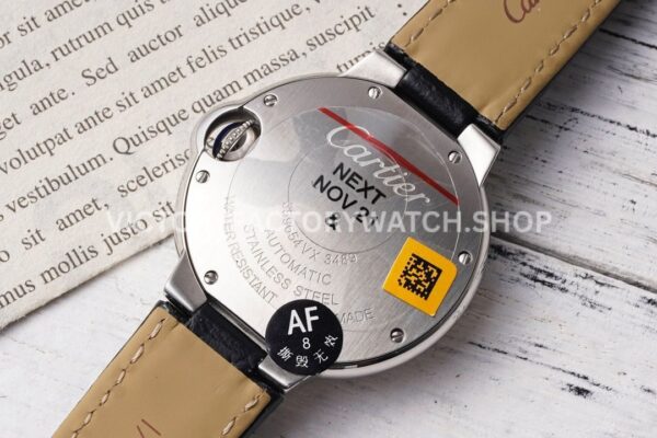 AF Factory Cartier Ballon Bleu W4BB0009 33mm Steel Leather Strap Diamond Roman Numerals Si (5) AF Factory Cartier Ballon Bleu W4BB0009 33mm Leather Strap Diamond Roman Numerals Silver Dial