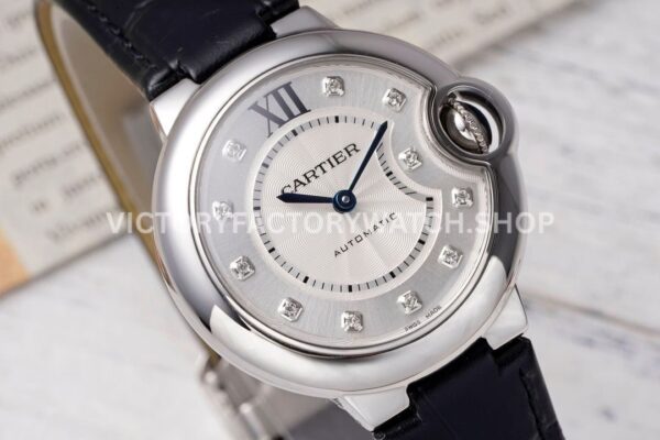 AF Factory Cartier Ballon Bleu W4BB0009 33mm Steel Leather Strap Diamond Roman Numerals Si (6) AF Factory Cartier Ballon Bleu W4BB0009 33mm Leather Strap Diamond Roman Numerals Silver Dial