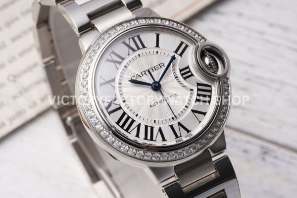 AF Factory Cartier Ballon Bleu W4BB0023 33mm Full Steel Diamond Bezel Roman Numerals Silver Dial
