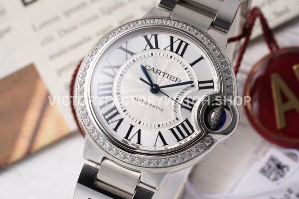 AF Factory Cartier Ballon Bleu W4BB0023 33mm Full Steel Diamond Bezel Roman Numerals Silver Dial