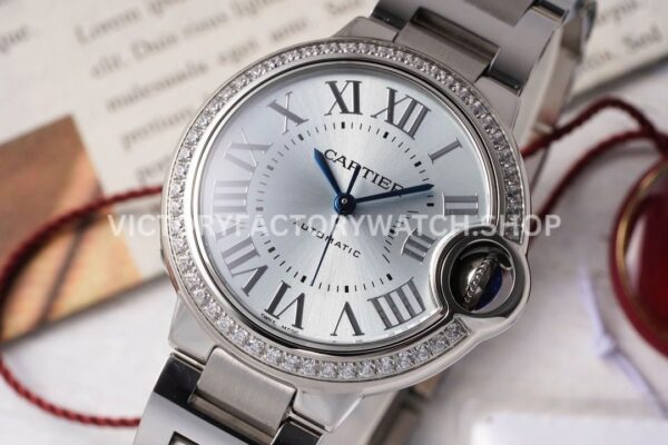 AF Factory Cartier Ballon Bleu W4BB0028 33mm Full Steel Diamond Bezel Roman Numerals Blue Dial