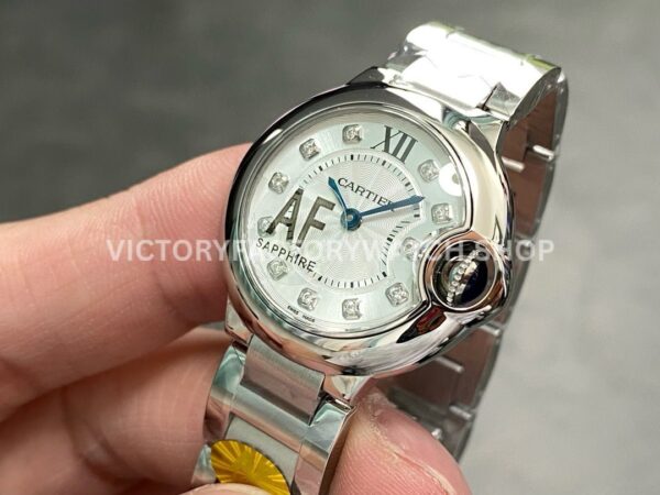 AF Factory Cartier Ballon Bleu W4BB0029 28mm Full Steel Roman Numerals Diamond Silver Dial