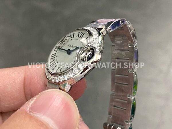 AF Factory Cartier Ballon Bleu W4BB0030 28mm Full Steel Diamond Bezel Roman Numerals Silver Dial (1 AF Factory Cartier Ballon Bleu W4BB0030 28mm Full Steel Diamond Bezel Roman Numerals Silver Dial