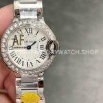 AF Factory Cartier Ballon Bleu W4BB0030 28mm Full Steel Diamond Bezel Roman Numerals Silver Dial (1) AF Factory Cartier Ballon Bleu W4BB0030 28mm steel diamond bezel silver dial