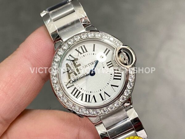 AF Factory Cartier Ballon Bleu W4BB0030 28mm Full Steel Diamond Bezel Roman Numerals Silver Dial (1 (3) AF Factory Cartier Ballon Bleu W4BB0030 28mm Full Steel Diamond Bezel Roman Numerals Silver Dial