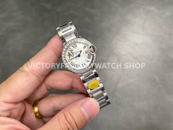 AF Factory Cartier Ballon Bleu W4BB0030 28mm Full Steel Diamond Bezel Roman Numerals Silver Dial (1 (4) AF Factory Cartier Ballon Bleu W4BB0030 28mm Full Steel Diamond Bezel Roman Numerals Silver Dial