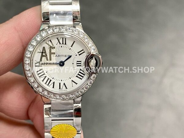 AF Factory Cartier Ballon Bleu W4BB0030 28mm Full Steel Diamond Bezel Roman Numerals Silver Dial (1) AF Factory Cartier Ballon Bleu W4BB0030 28mm steel diamond bezel silver dial