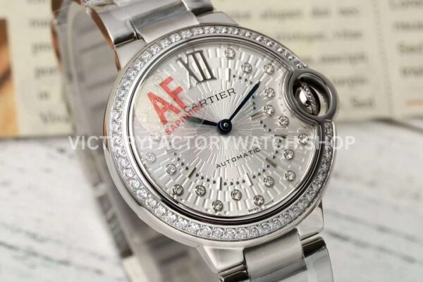 AF Factory Cartier Ballon Bleu W4BB0035 33mm Full Steel Diamond Bezel Diamond Roman Numerals Silver Dial