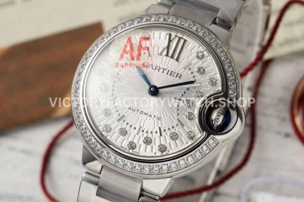 AF Factory Cartier Ballon Bleu W4BB0035 33mm Full Steel Diamond Bezel Diamond Roman Numerals Silver Dial