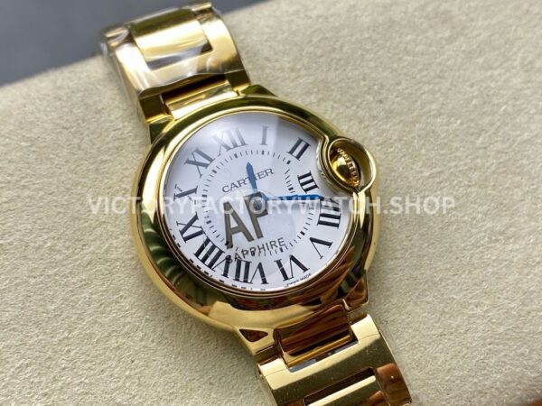 AF Factory Cartier Ballon Bleu W69001Z2 28mm Full Gold Roman Numerals Silver Dial