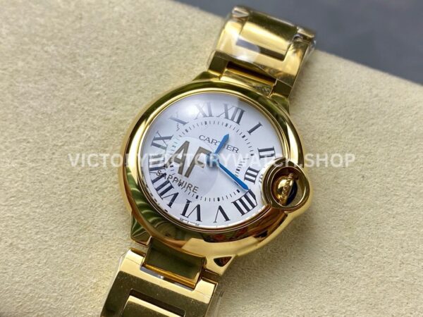 AF Factory Cartier Ballon Bleu W69001Z2 28mm Full Gold Roman Numerals Silver Dial