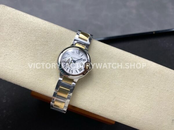 AF Factory Cartier Ballon Bleu W69007Z3 28mm Half Gold Roman Numerals Silver Dial