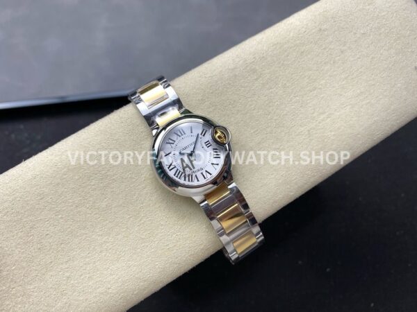 AF Factory Cartier Ballon Bleu W69007Z3 28mm Half Gold Roman Numerals Silver Dial