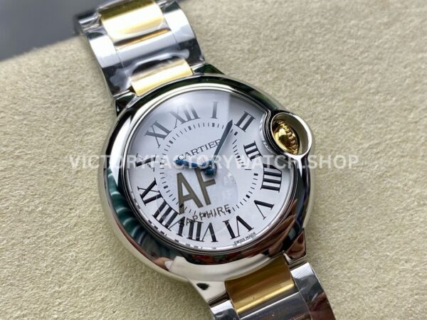 AF Factory Cartier Ballon Bleu W69007Z3 28mm Half Gold Roman Numerals Silver Dial