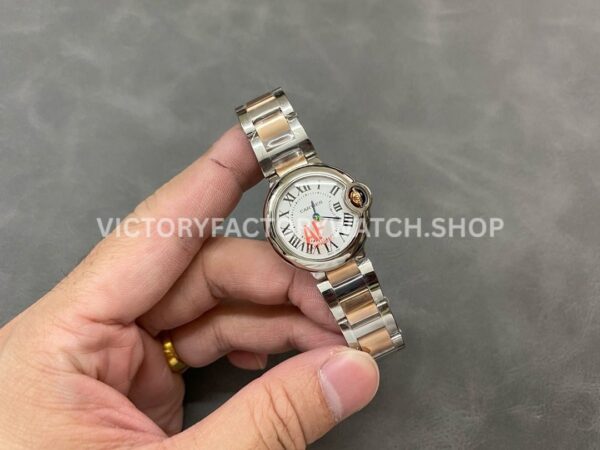 AF Factory Cartier Ballon Bleu W69007Z3 28mm Half Rose Gold Roman Numerals Silver Dial