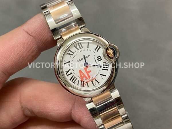 AF Factory Cartier Ballon Bleu W69007Z3 28mm Half Rose Gold Roman Numerals Silver Dial