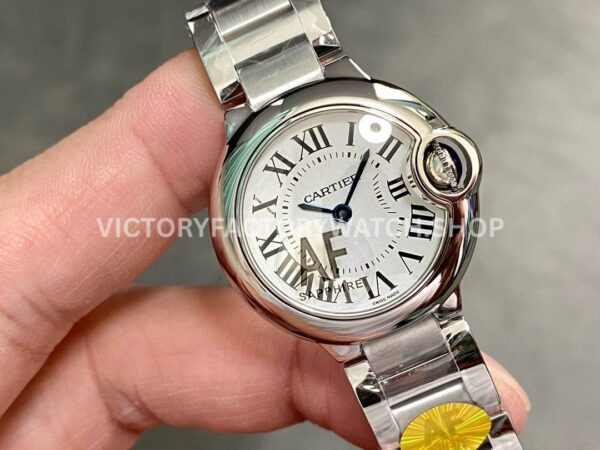 AF Factory Cartier Ballon Bleu W69010Z4 28mm Full Steel Diamond Bezel Roman Numerals Silver Dial