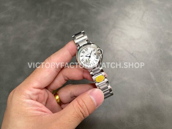 AF Factory Cartier Ballon Bleu W69010Z4 28mm Full Steel Diamond Bezel Roman Numerals Silver Dial