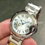 AF Factory Cartier Ballon Bleu W69010Z4 28mm Full Steel Diamond Bezel Roman Numerals Silver Dial