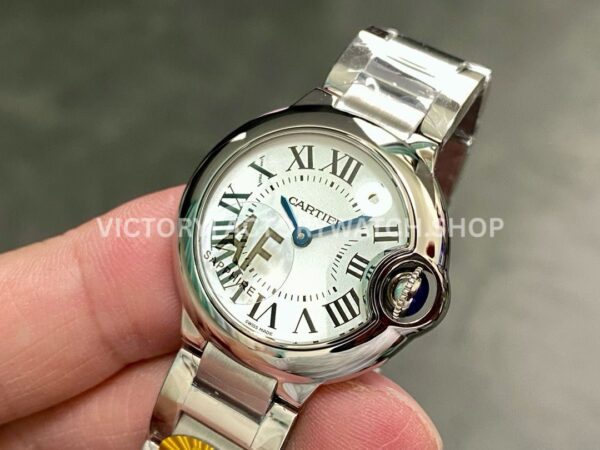 AF Factory Cartier Ballon Bleu W69010Z4 28mm Full Steel Diamond Bezel Roman Numerals Silver Dial