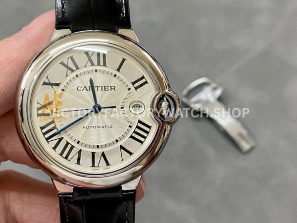 AF Factory Cartier Ballon Bleu W69016Z4 42mm Steel Leather Strap Roman Numerals Silver Dial (8) AF Factory Cartier Ballon Bleu W69016Z4 42mm steel case leather strap silver dial