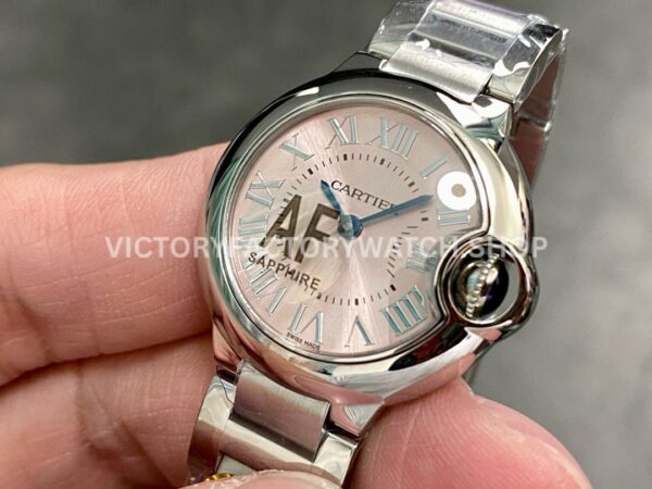AF Factory Cartier Ballon Bleu W6920034 28mm Full Steel Roman Numerals Pink Dial (5) AF Factory Cartier Ballon Bleu W6920034 28mm Full Steel Roman Numerals Pink Dial