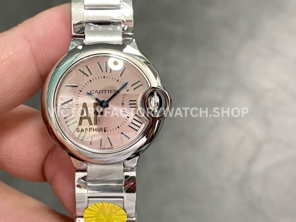 AF Factory Cartier Ballon Bleu W6920034 28mm Full Steel Roman Numerals Pink Dial (7) AF Factory Cartier Ballon Bleu W6920034 28mm steel bracelet pink dial