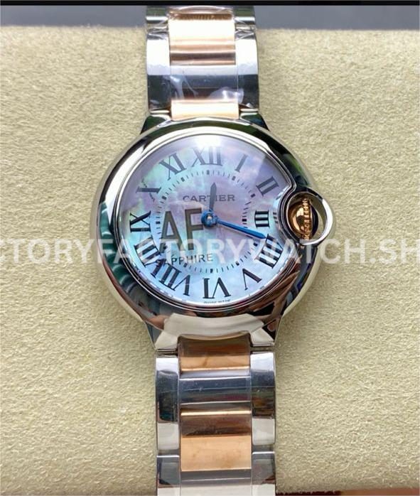 AF Factory Cartier Ballon Bleu W6920034 28mm Rose Gold Steel Roman Numerals Mother Of Pearl Di (7) AF Factory Cartier Ballon Bleu W6920034 28mm rose gold-tone mother-of-pearl dial