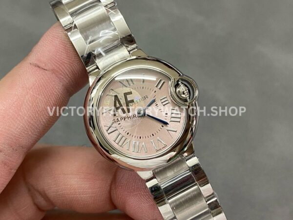 AF Factory Cartier Ballon Bleu W6920038 28mm Full Strap Roman Numerals Pink Dial