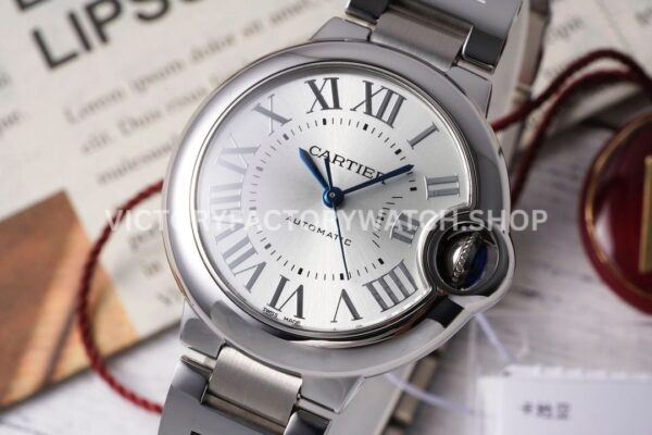 AF Factory Cartier Ballon Bleu W6920071 33mm Full Steel Roman Numerals Silver Dial