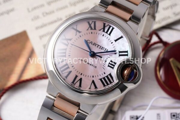 AF Factory Cartier Ballon Bleu W6920098 33mm Half Rose Gold Roman Numerals Mother Of Pearl Dial