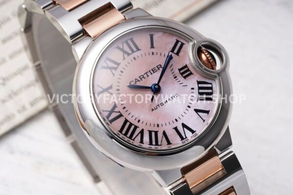 AF Factory Cartier Ballon Bleu W6920098 33mm Half Rose Gold Roman Numerals Mother Of Pearl Dial