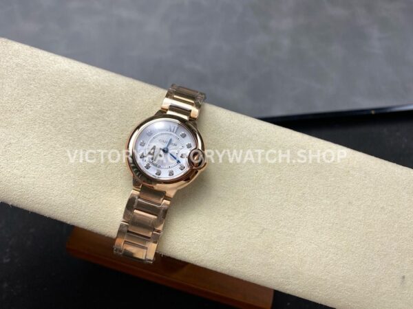 AF Factory Cartier Ballon Bleu WE902025 28mm Full Rose Gold Roman Numerals Diamond Silver Dial