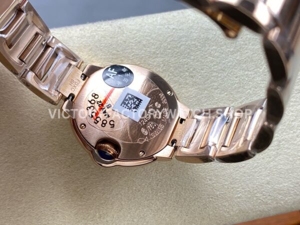 AF Factory Cartier Ballon Bleu WE902025 28mm Full Rose Gold Roman Numerals Diamond Silver Dial