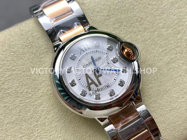 AF Factory Cartier Ballon Bleu WE902030 28mm Rose Gold Roman Numerals Diamond Silver Dial