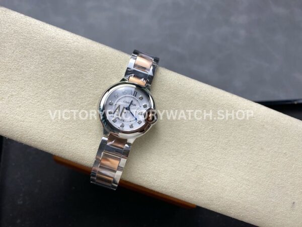 AF Factory Cartier Ballon Bleu WE902030 28mm Rose Gold Roman Numerals Diamond Silver Dial