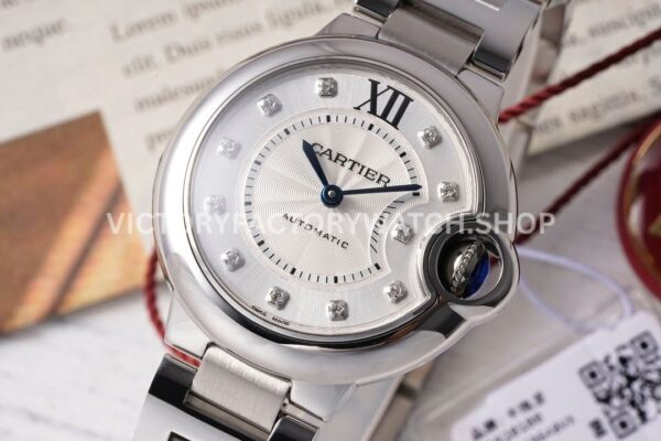 AF Factory Cartier Ballon Bleu WE902074 33mm Full Steel Diamond Roman Numerals Silver Dial (4) AF Factory Cartier Ballon Bleu WE902074 33mm Full Steel Diamond Roman Numerals Silver Dial